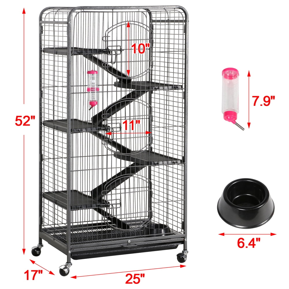 Yaheetech 52'' 6 Level Indoor Rabbit Small Animal Cage Hutch Black with 3 Front Doors