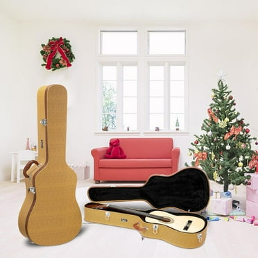 SOPTY 41 Inch Acoustic Guitar Hard Case, Wood Classical Guitar Case Hard-Shell Gig Bag with Lock Latch Padding, Soft Lining & Accessory Compartment (Yellow)