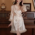 thumbnail image 2 of HNMKIU Women's Plush Pattern Robe for Women Bridal Dressing Gown Wedding Makeup Kimono Bathrobe for Bride and Bridesmaids Gold,L, 2 of 3