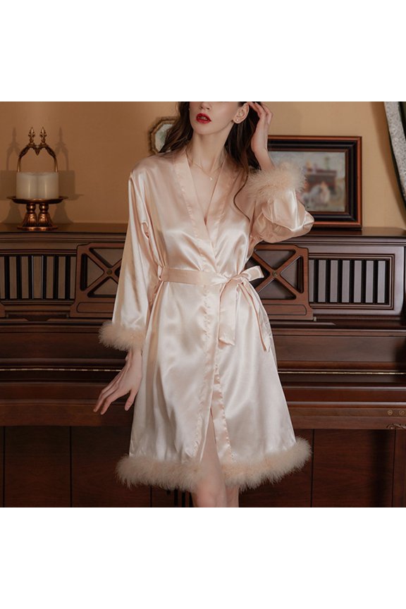 Women's Casual Pajama Coat Cute Elegant Top Long Sleeve V Neck Solid Color Pajamas Wear Woman's Bathrobe Size 3x Hooded Bathrobes for Women Petite Spa Bath Towel Wrap for Ladies after Bath Wrap for