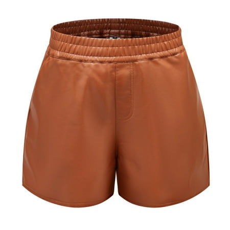 

Fashion Women Solid Leather Shorts Casual Loose Shorts Orange M