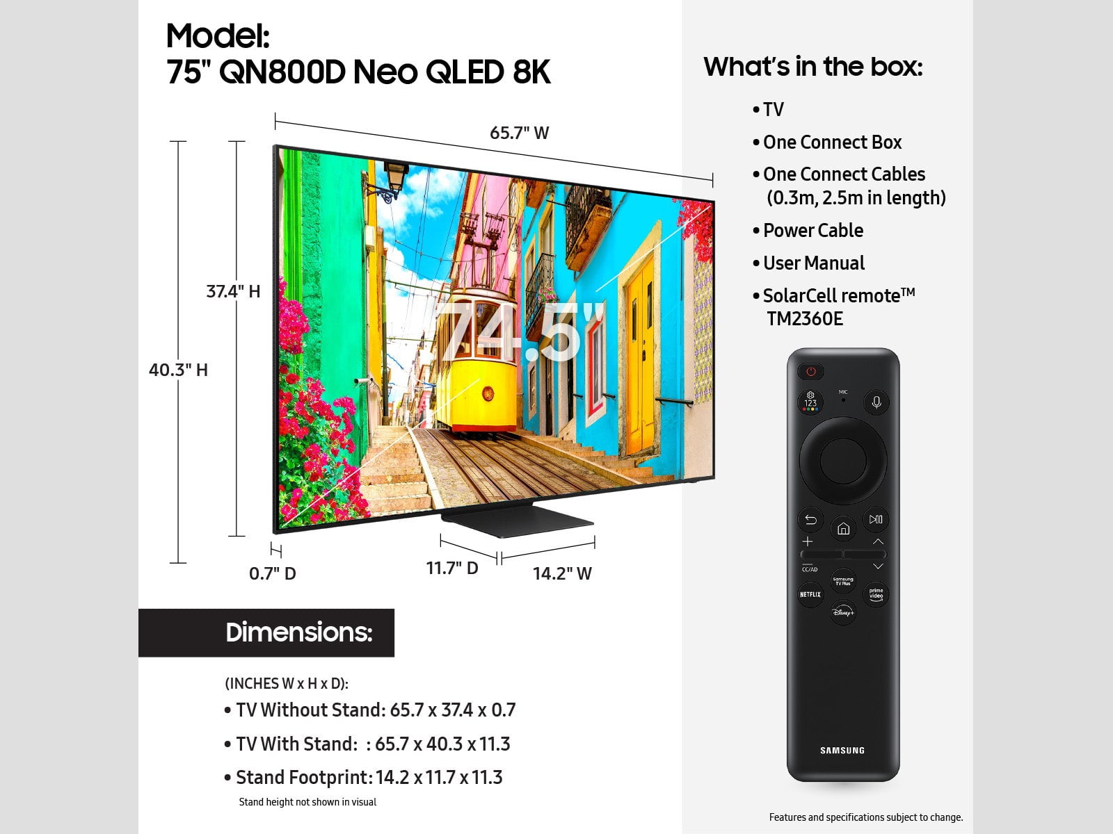 SAMSUNG 75” Class QN800D Neo QLED 8K Smart TV QN75QN800DFXZA 2024