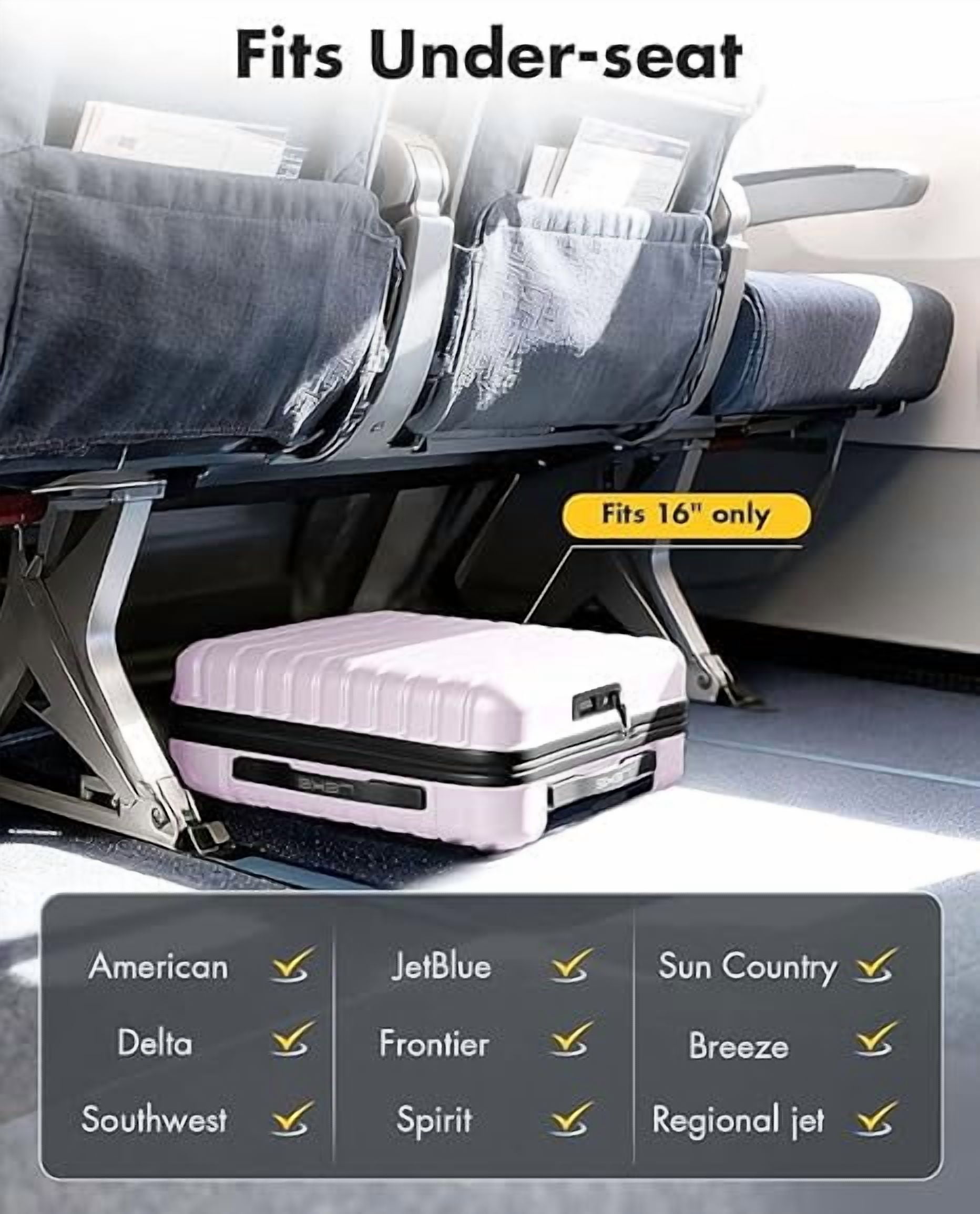 16 Inch Carry On Luggage Airline Approved, Hard Shell Suitcase with TSA Lock, Lightweight Spinner Wheels Durable ABS Compact Carry-On for Travel Weekend Trips Men Women
