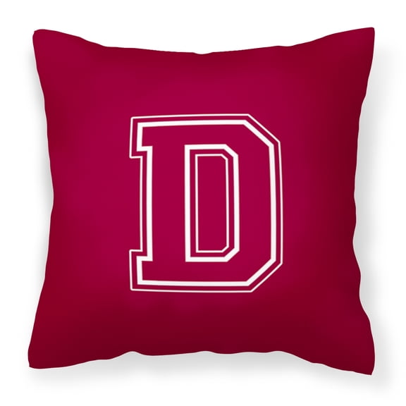 Letter D Initial Monogram - Maroon and White Fabric Decorative Pillow