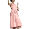 thumbnail image 4 of Xdegoge Summer Linen Dresses for Women 2025 Sleeveless Tie Bow Criss Cross Back Midi Sundress Pleated A-Line Beach Party Dress Elegant Bridesmaid Party Dress Ofertas En of The Day, 4 of 7