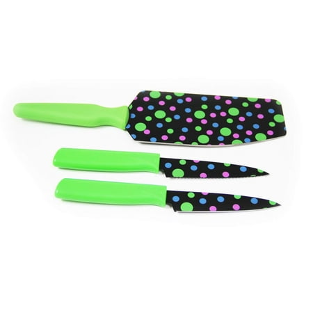 3 Piece Herb & Vegetable Flexi Knife Set Polka Dot Green, Made from Japanese high carbon stainless steel By Kuhn