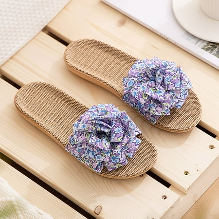 

Slippers For Women Female Flower Decoration Upper Slippers Bohemia Linen Slippers Flip Flops Beach Shoes Flax Sandals Womens Bow Flip Flops Sandals Studded Jelly Shoes Summer Beach Pep Step Sandals