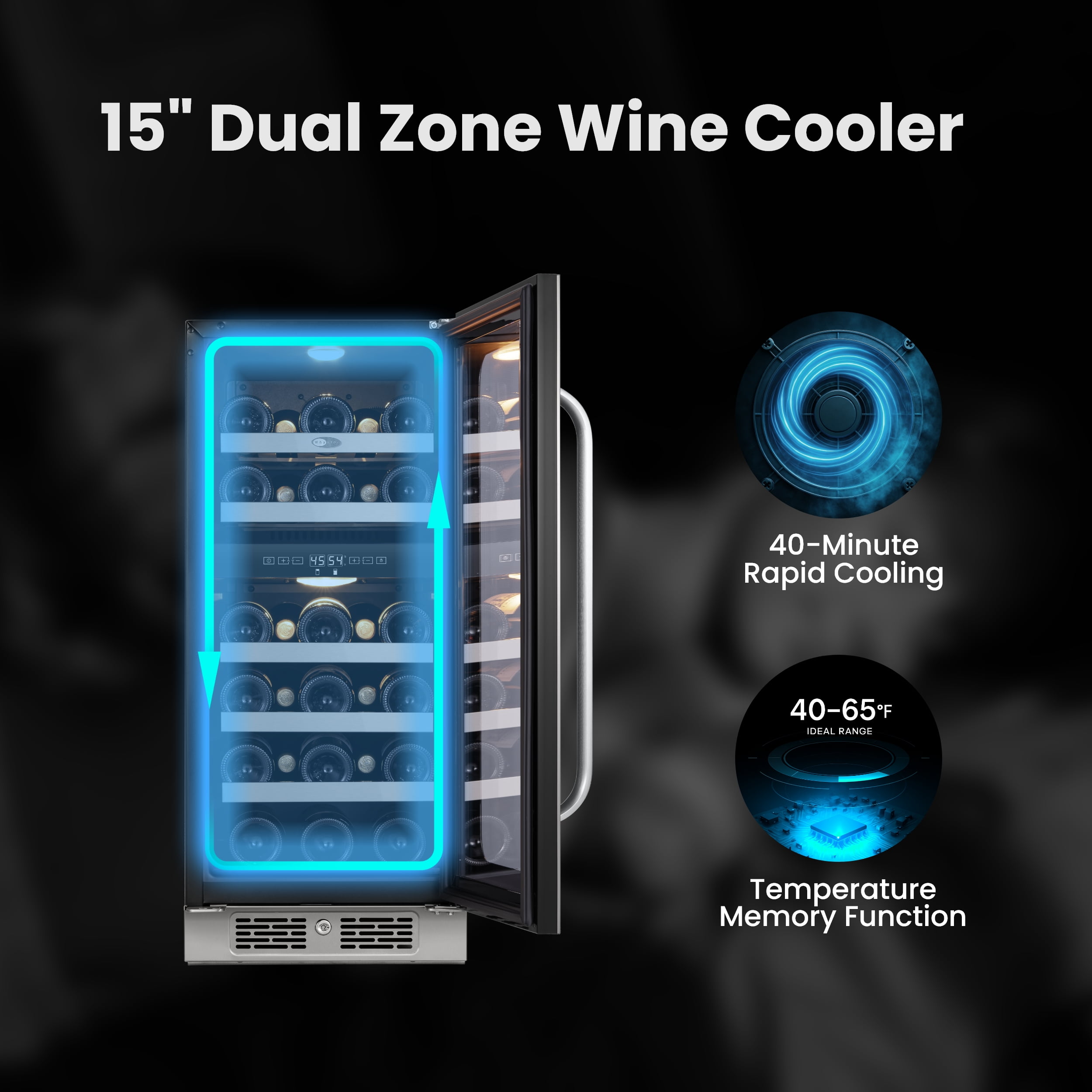 Whynter 15 inch Wine Cooler Refrigerator, 29 Bottle Dual Zone Wine Fridge with Stainless Steel Tempered Glass Door