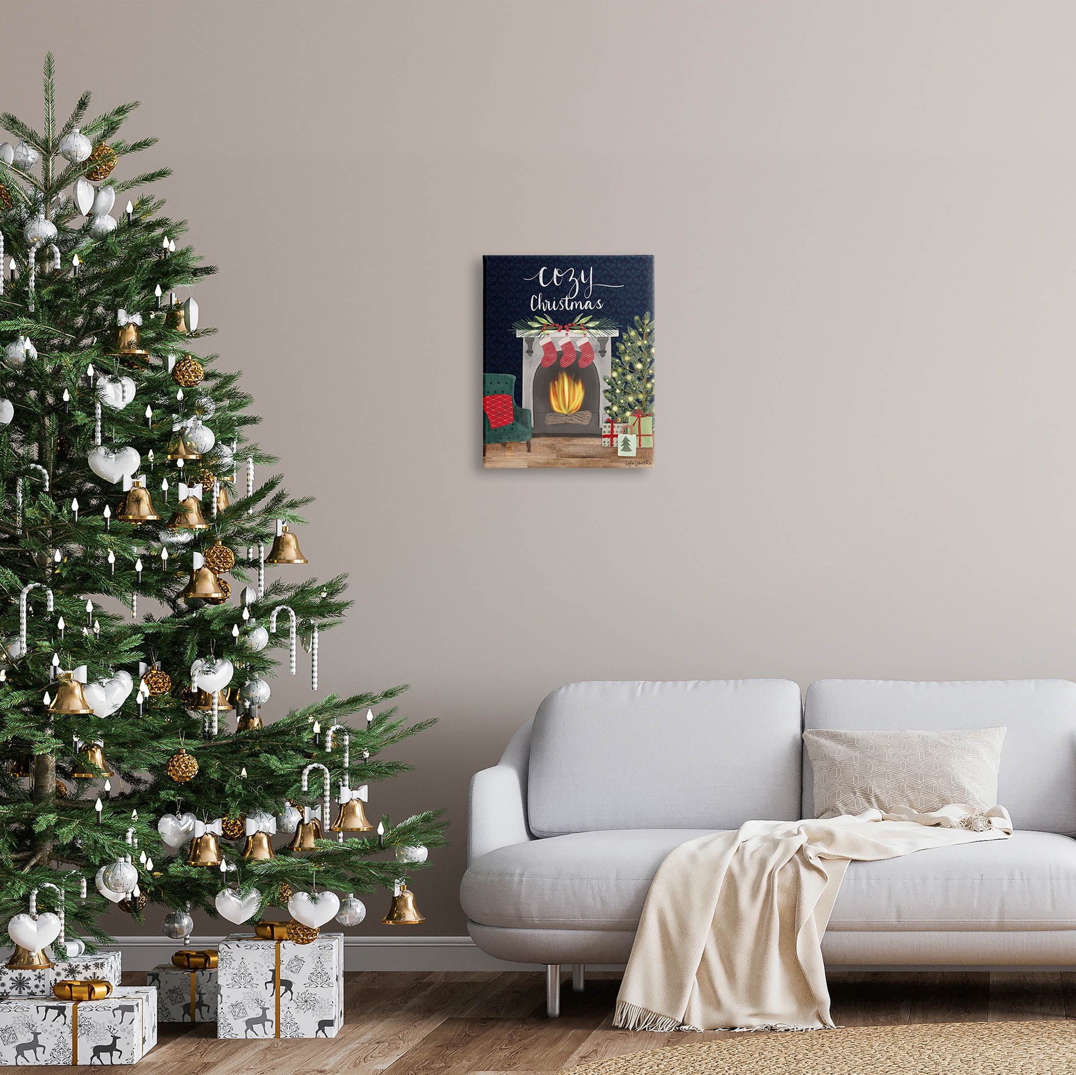 Stupell Industries Cozy Christmas Fireplace Mantle Graphic Art Gallery Wrapped Canvas Print Wall Art, Design by Katie Doucette