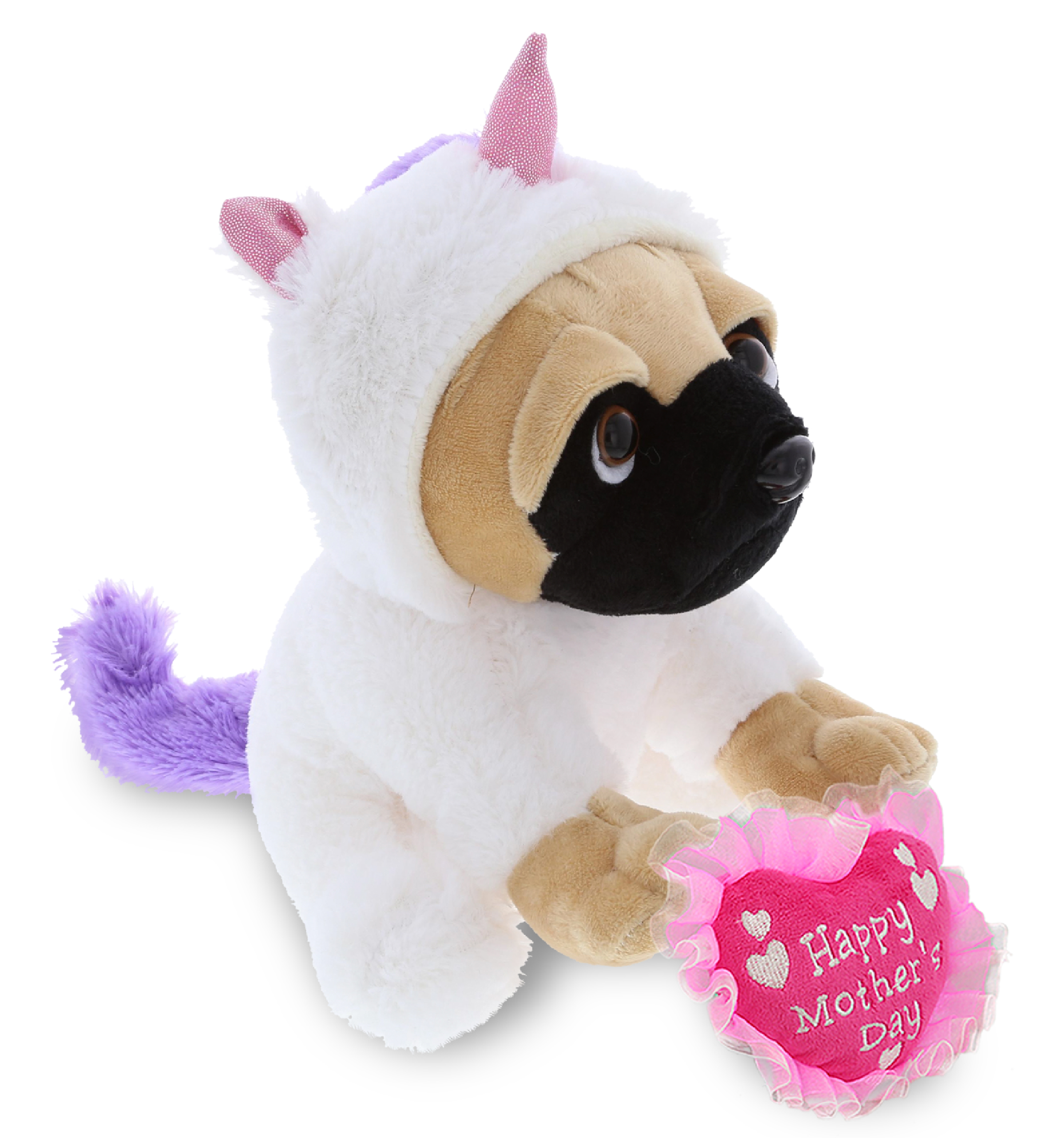 DolliBu Happy Mother's Day Super Soft Pug Dog Unicorn Plush Figure - Stuffed Animal with Pink Heart Message for Best Mommy, Grandma, Wife, Daughter - Dog Pet with Unicorn Costume Plush Toy - 6.5" Inch - image 1 of 6