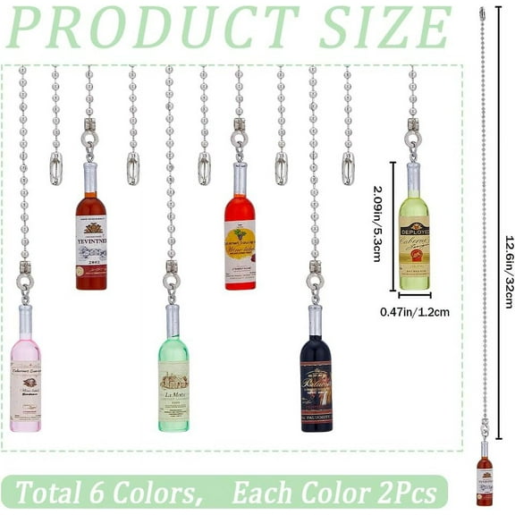 1set Resin Ceiling Fan Pull Chain Extenders Imitation Beer Bottle Decoration with 304 Stainless Steel Ball Chains Mixed color 370mm 6 style 2pcs/style 12pcs/set