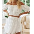 thumbnail image 2 of 2 Piece Off Shoulder Skirt Set Lantern Sleeve Stretchy Frill Trim Tank Top Mini Skirt for Beach Summer White XL, 2 of 6
