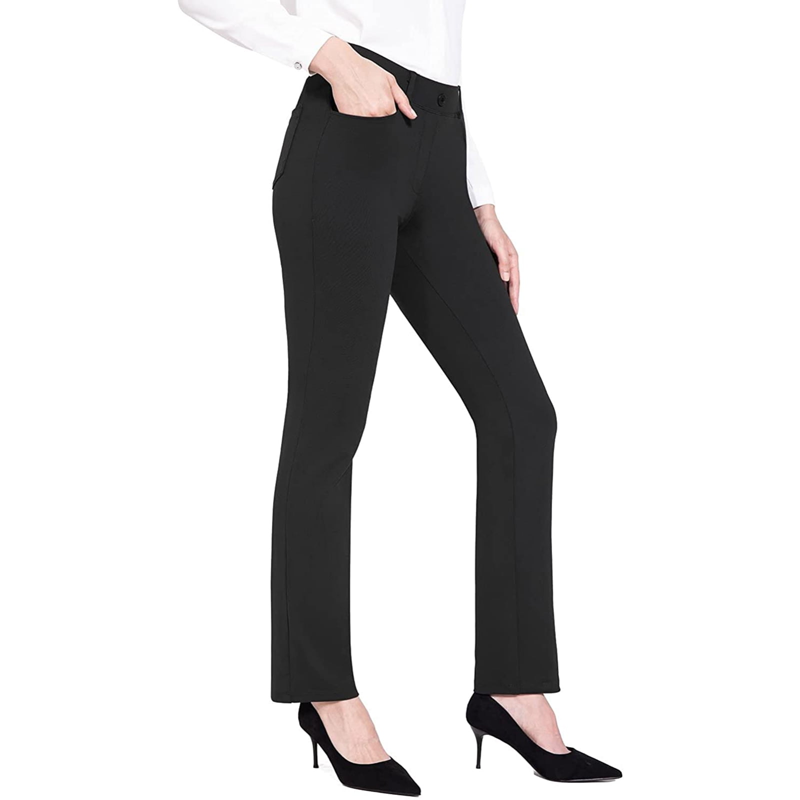 Women Stretchy Work Business Slacks Dress Pants Casual Straight Leg Trousers With Pockets 