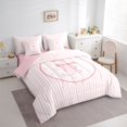 thumbnail image 2 of Manfei Girls Cute Bow Stripes Letter I Monogrammed Twin Bedding Sets 7-Piece,Kids Teens Romantic Flowers Bow Tie Bedding Comforter Set,Pink Reversible,Super Cozy Room Decor, 2 of 6