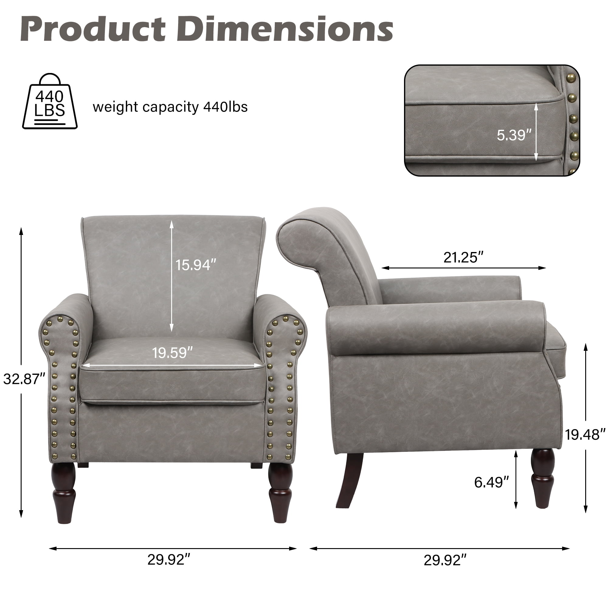DREAMSIDEA Faux Leather Accent Chair for Living Room Upholstered Armchair Morden Comfy Living Room Single Reading Chair, Gray