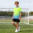 thumbnail image 5 of SGFCWSX Boys 2 Piece Soccer Uniform Set Summer Color Block Short Sleeve T Shirts Elastic Waist Shorts Sports Outfits for Kids Green Size 3T, 5 of 8