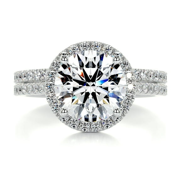 Blue Jewel Brilliant 2 Ct Round Cut Diamond Ring - White Gold Over 14k Silver Diamond Ring - Engagement Wedding Diamond Ring for Her - Eternity Diamond Ring for Her - Halo Diamond Ring for Women's