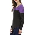 thumbnail image 5 of INSPIRE CHIC Women's Split V-Neck Long Sleeves Color Block Casual T-Shirt M Purple, 5 of 8