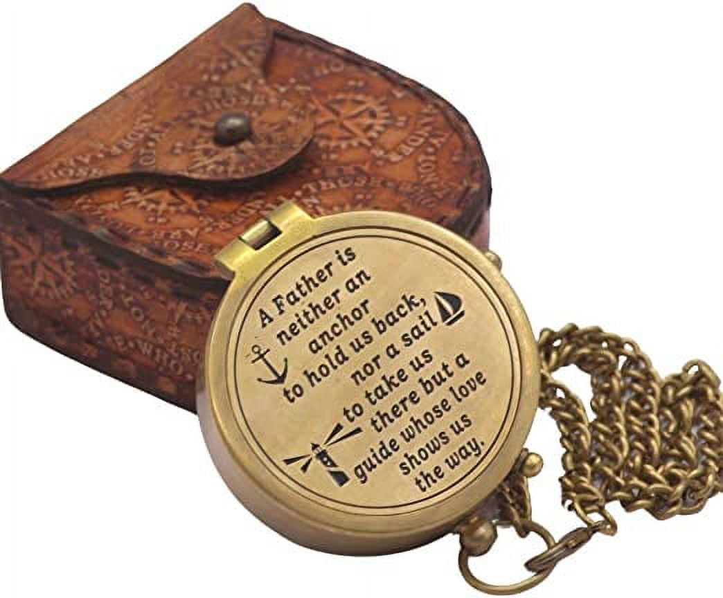 Rii Brand Brass Metal Golden Color Engraved Working Compass with Case