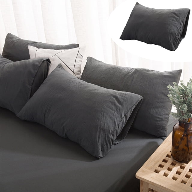 Japanese Style Pillowcase - Washed Polyester, Solid Color Breathable Cover, Standard 29x19 Inch, Soft Hypoallergenic for Naked Sleeping