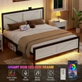 thumbnail image 5 of Rustic Bed Frame Queen Size with Barn Door Headboard, LED Bed Frame with Charging Station, Industrial Platform Metal Bed Frames, No Box Spring Needed, Easy Assembly, White, 5 of 7