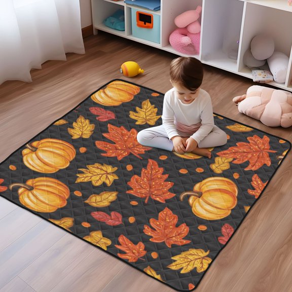 WOBOGO Pumpkin Leaf Fall Autumn Baby Playmats Extra Large Waterproof Rollable Activity Pads for Toddlers 50×50inch