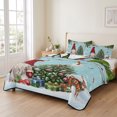 thumbnail image 2 of Quilts King Size Bedding Set, Aqua Gnomes Christmas Lightweight Quilted Comforter, Xmas Tree Elk Snowflake Balls Soft Reversible Bedspread Coverlet with Pillow Covers for All Season, 96" x 106", 2 of 9