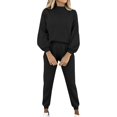 thumbnail image 5 of Soyumi Fashion Clothing Flannel Lounge Crewneck Basic Sweatsuits Warm Homewear Hoodie and Pants Matching Sets Women Clothing Terry Cardigan Outfits Sleepwear Cozy Shirt Trousers Sets Fall, Black, 5 of 7