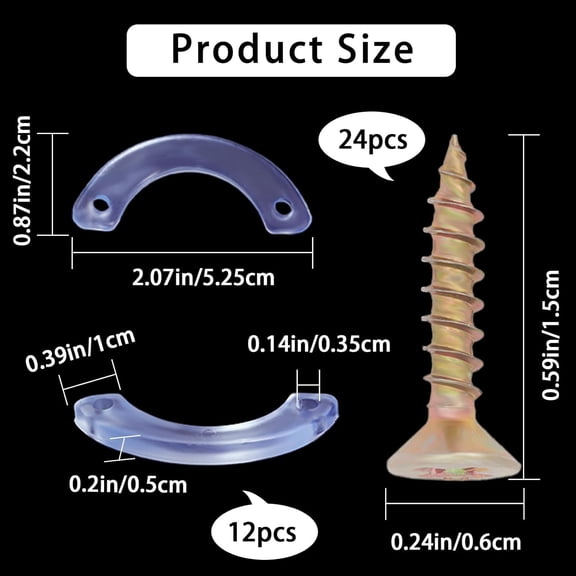 1 box 12pcs PVC Non Slip Drawer Stops Drawer Stoppers for Furniture Semi-circle 24pcs Iron Wood Screws Cross Recessed Flat Head Self Tapping Screw Light Sky Blue