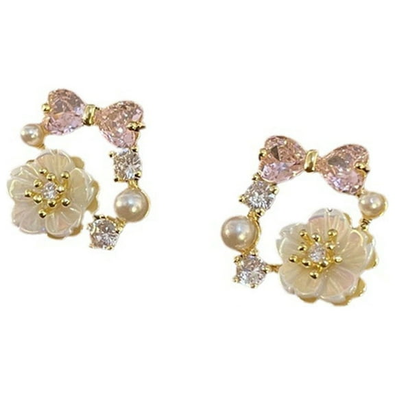 Fiaya Women Wreath Butterfly Flower Stud Earrings, Cute Sweet Crystal Floral Statement Earrings, Creative Jewelry Gifts for Women (A)