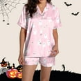 thumbnail image 2 of Women Satin Pajama Set Stylish Round Neck Sleepwear Comfortable Halloween Outfit Soft Fall Winter Wear, 2 of 7