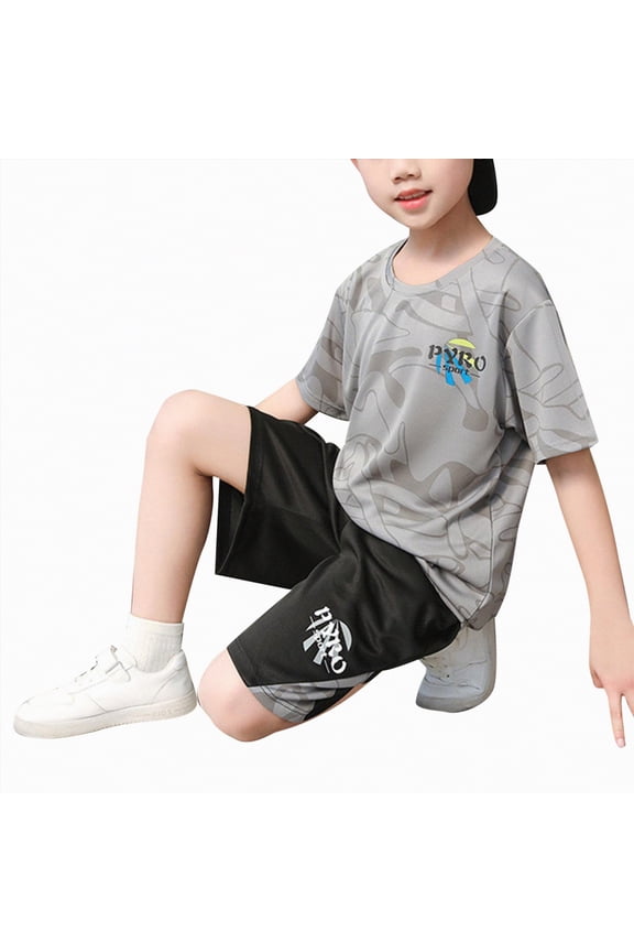 Boys Summer Outfits Boys Clothes Short Sleeve T Shirt Top Shorts Sets Casual Summer Outifts for Kids 14-15 Years,Grey