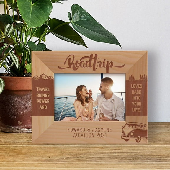 Roadtrip Travel Brings Power And Loves back Into Your Life Personalized Wooden Frame-5" x 3 1/2" Brown Horizontal