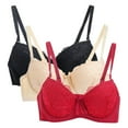 thumbnail image 4 of Sakmal Lace Bralettes for Women with Support No Underwire Full Coverage Lightly Lined Red 3-Pack Ladies Bras XL, 4 of 4