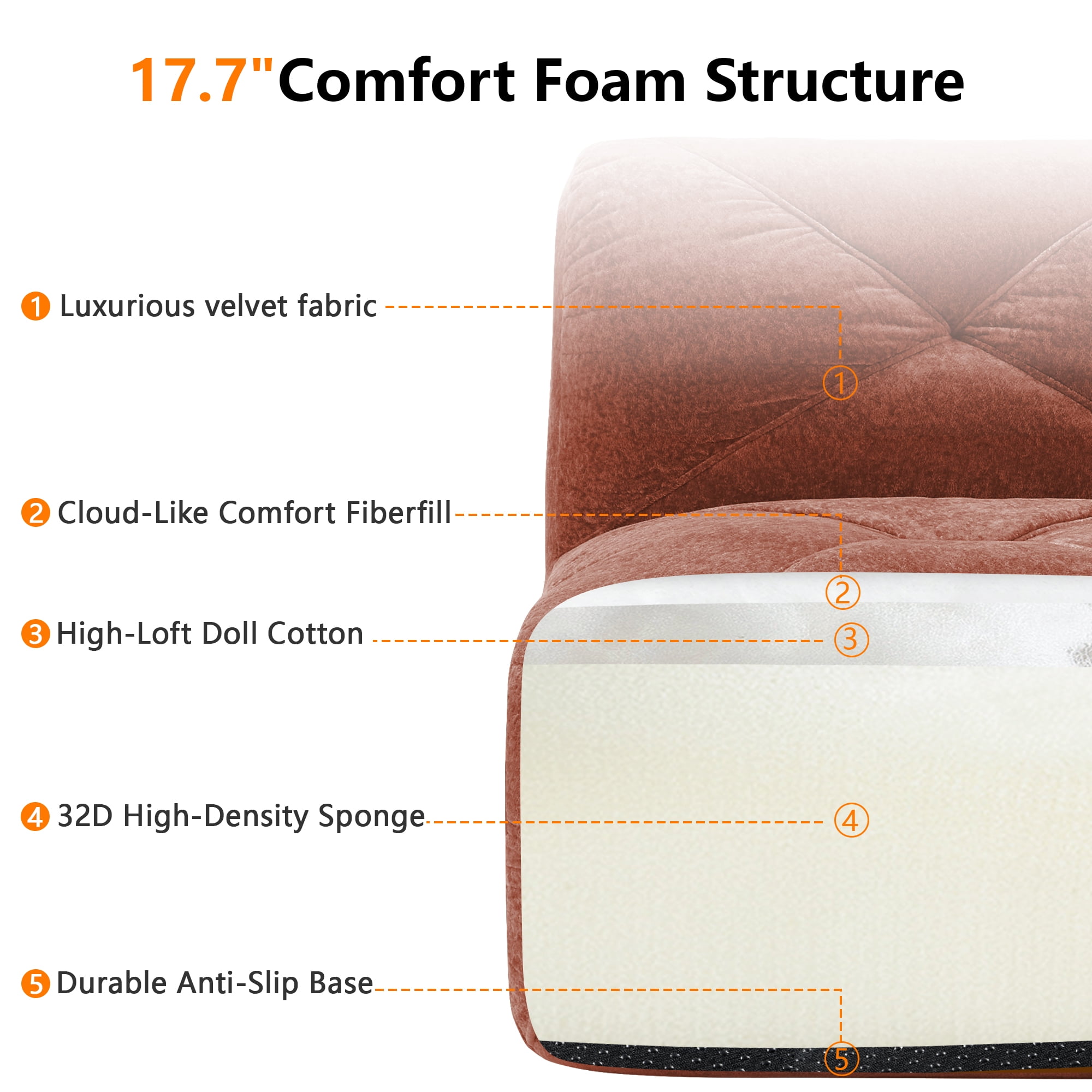 AISWORD 110" 3-Seat Modular Cloud Sectional Sofa, Ultra-Soft Boneless Sectional with 32D High-Density Foam & Anti-Slip Bottom, No Assembly Required