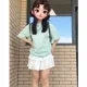 thumbnail image 5 of Camisetas de manga corta de algodón puro de estilo japonés de verano 2024 para mujer, top holgado y versátil de color verde menta fresco, 5 of 5