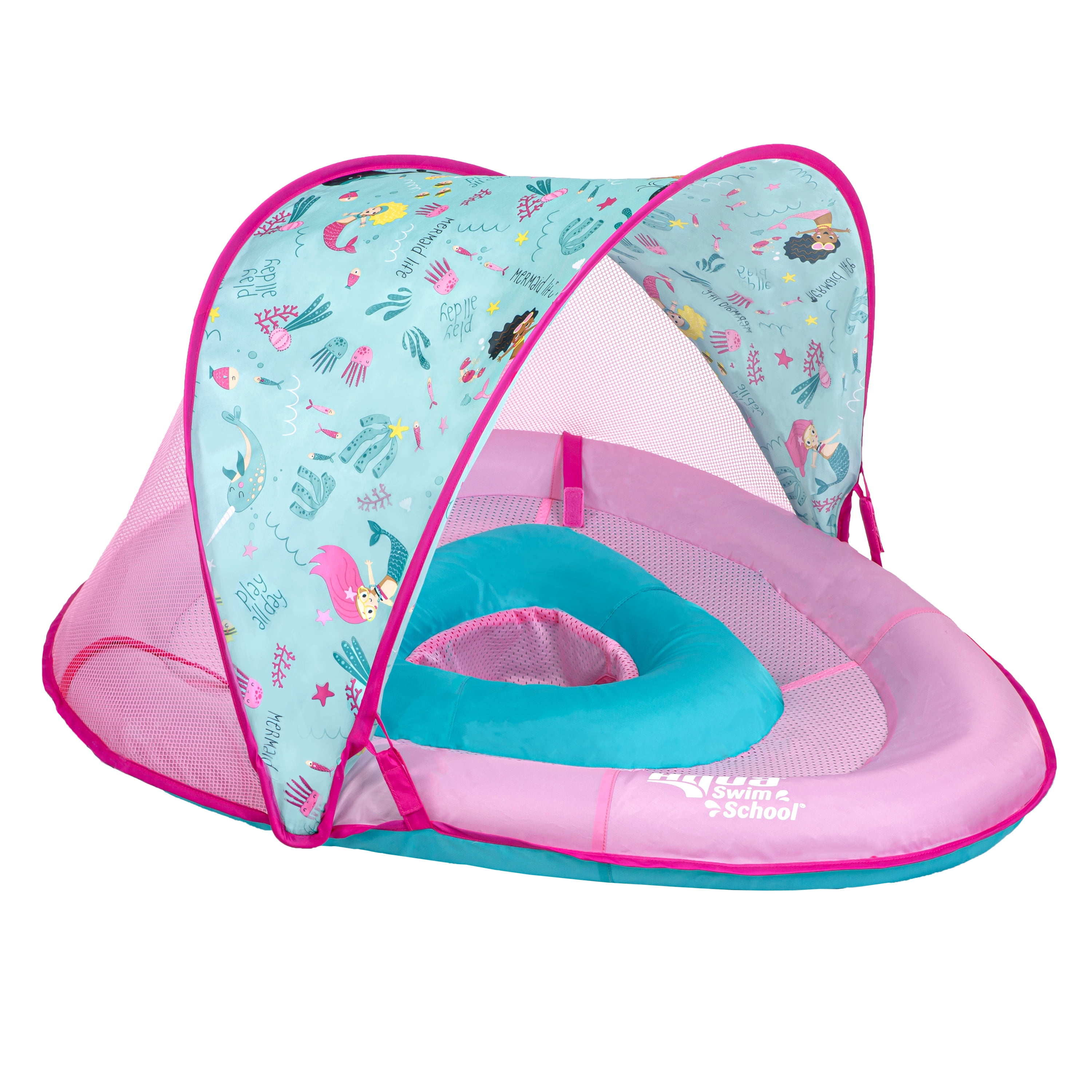 Aqua Swim School Grow-with-Me Baby Pool Float Boat for Infants, Pink Mermaid, 2 Toys Included