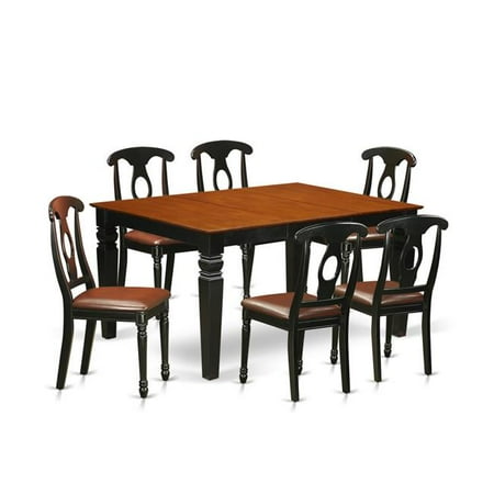 Kitchen Chair Upholstery - Kitchen Set with a Single Weston Dining Room Table & Six Faux Leather Upholstery Kitchen Area Chairs, Distinctive Black - 7 Piece