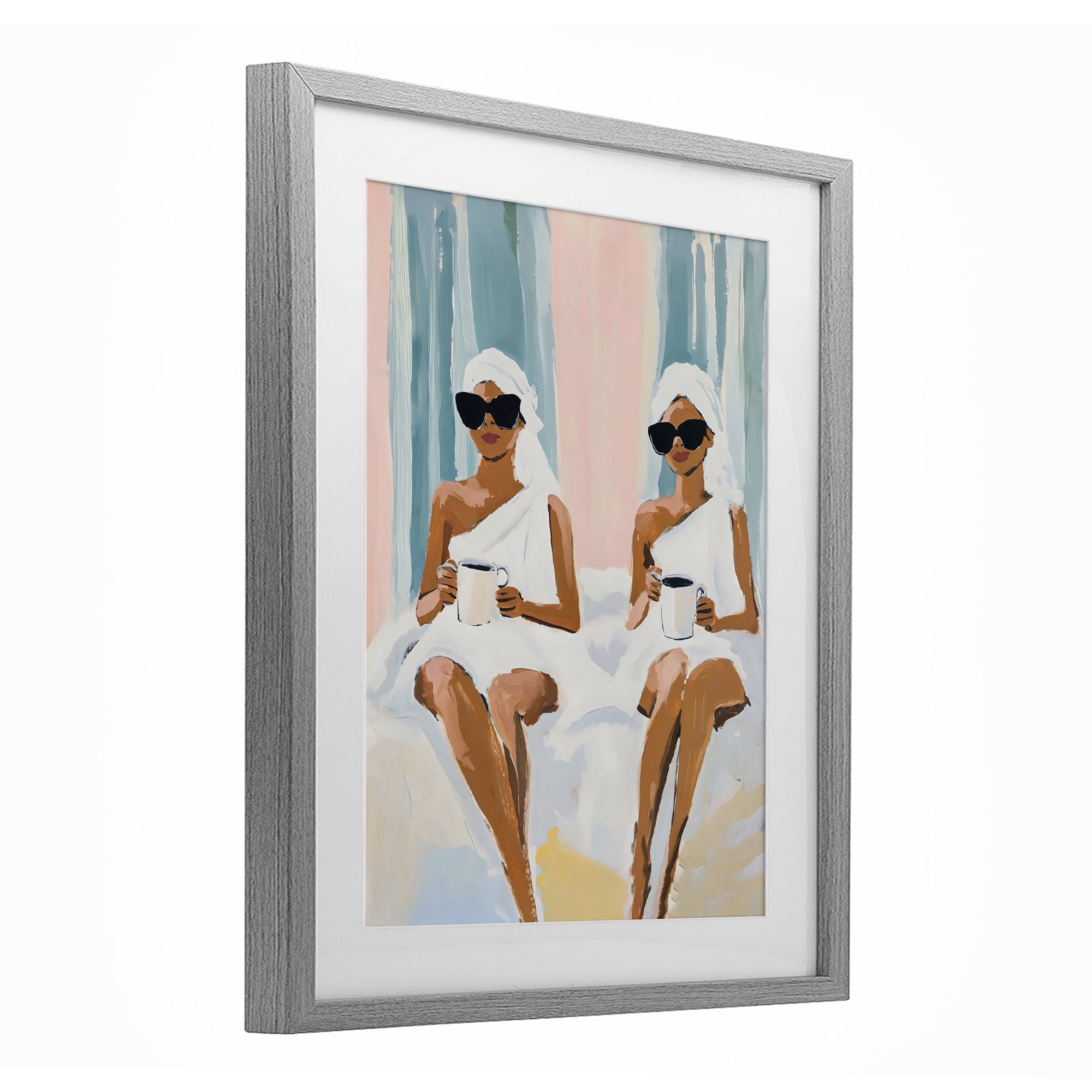 Stupell Industries Girls Spa Day with Coffee Gray Framed Print Under Glass, design by The Prints Vibe