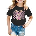 thumbnail image 2 of XDZJLR T-Shirt pour Filles Tout-Petits Imprimé Lapin de Pâques Col Rond Manches Courtes Mode Décontractée Vêtements Noirs 1-2 Ans, 2 of 3