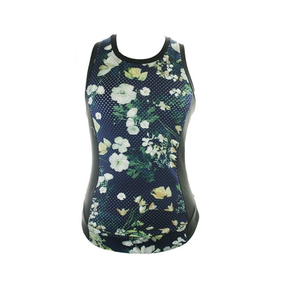 RACHEL Rachel Roy Womens Black Sleeveless Mixed Media Floral Top S