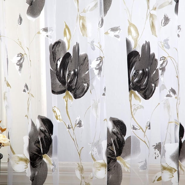 Cortina de Balcón Wdftyju Cortinas opacas de tul con flores grandes gris