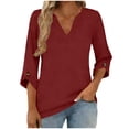 thumbnail image 4 of Mujeres 3/4 Manga de Verano Tops V Cuello Botonado Color Sólido Blusa, Camisetas Casuales de las Mujeres Suelto Ajuste Suave Respirable Primavera de Uso Diario, 4 of 9