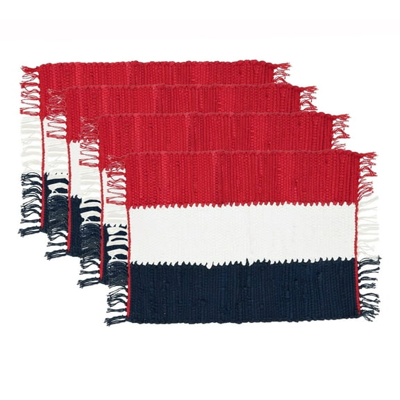 Fennco Styles Patriotic Chindi Tassel Cotton Placemats 14" W x 20" L, Set of 4 - Multicolored Table Mats for Home Décor, Dining Table, National Holidays and Special Events