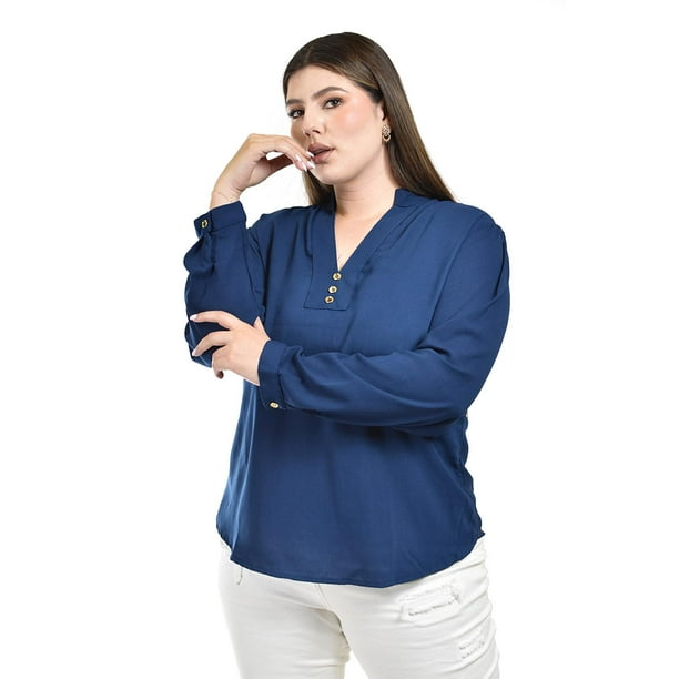 Blusa de chifon manga larga Roman Fashion /Tallas Extras, 7002