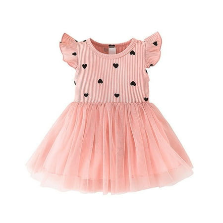 

Toddler Baby Girls Dresses Polka Dots Printed Ruffle Sleeve O-Neck Lovely Mesh Summer Birthday Party Holiday Vacation Daily Wear Dress