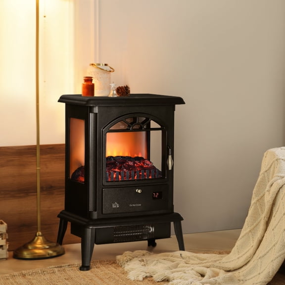 HOMCOM 23" Electric Infrared Fireplace Stove, Freestanding Fireplace Heater with Realistic Flame, Adjustable Temperature, Timer, 1000W/1500W, Black