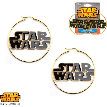 Disney Stainless Steel Star Wars Logo Gold IP 50mm Hoop Earrings