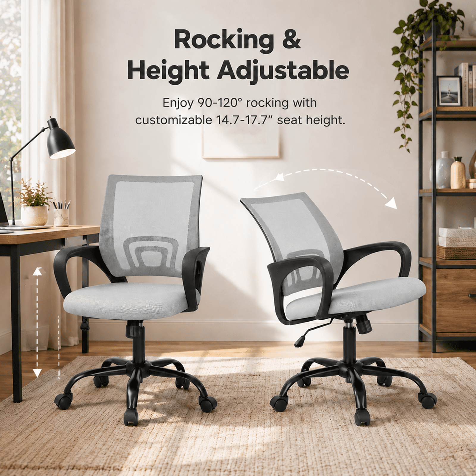 Alvantor 2 Set Office Chair, Ergonomic Mesh Desk Chair with Lumbar Support and Fixed Armrests, Adjustable Height & 360° Swivel, 250lbs