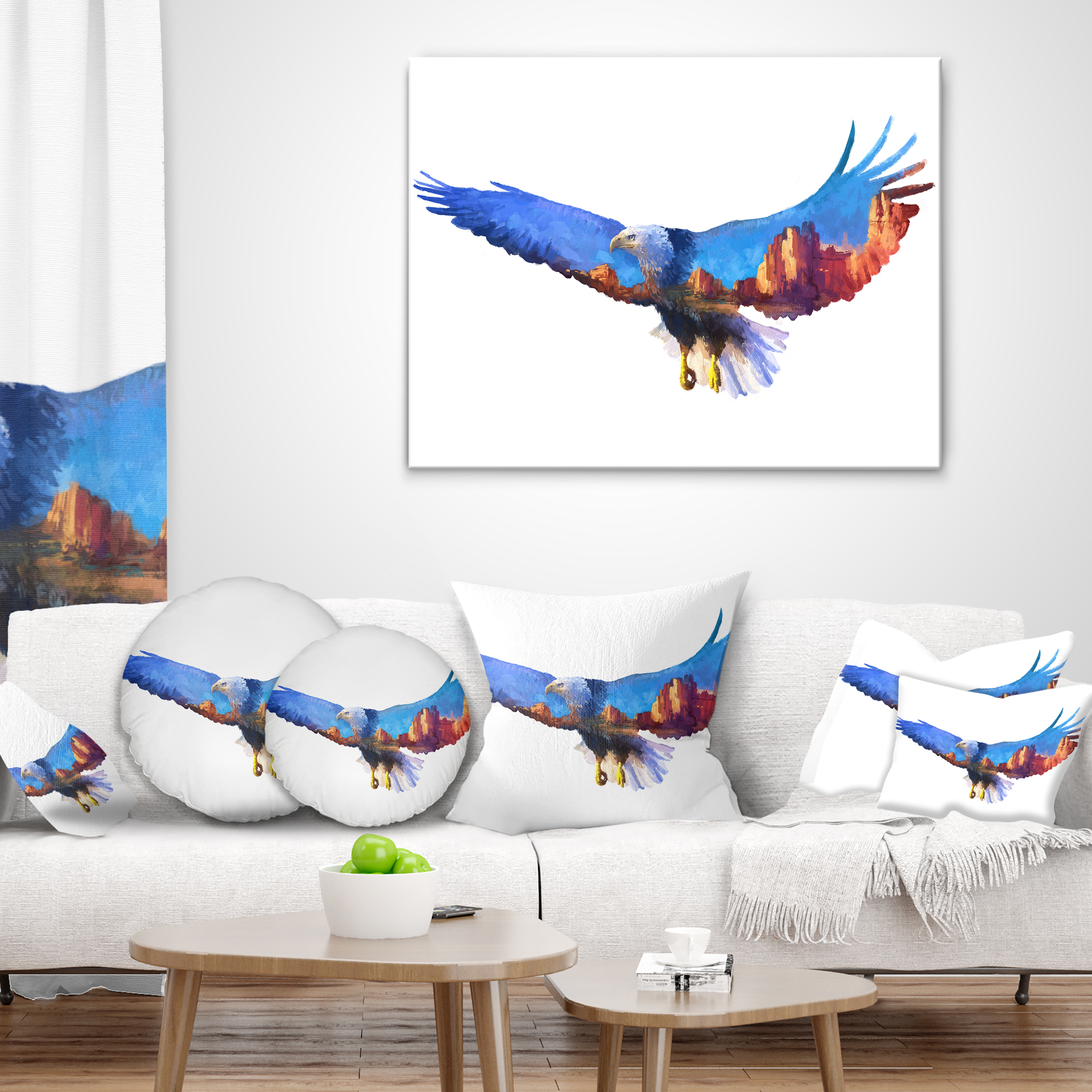 Designart Eagle Double Exposure Illustration - Animal Throw Pillow - 18x18